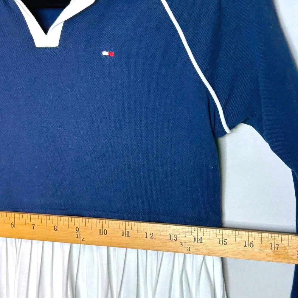 Tommy Hilfiger Girls Navy Blue White Pleated Polo Dress XL 16 Preppy Sporty